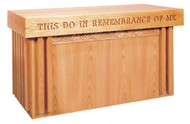 Communion table with closed back. Dimensions: 32" height, 60" width, 24" depth