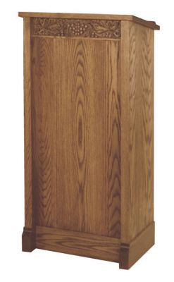 Lectern with one inside shelf

Dimensions: 45" height, 22" width, 16" depth