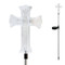 4" x 3" x 34"H Acrylic LED lit cross with metal stake. Charges during the day and illuminates at night. Ideal for garden landscapes, yards, porches, balconies, pathways, churches, cemeteries or memorial sites. Easy to install, no wiring required.