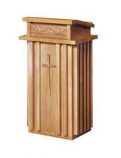 Lectern with two inside shelves

Dimensions: 46" height, 25" width, 20" depth

Lamps & Brass crosses are available at additional charge

 