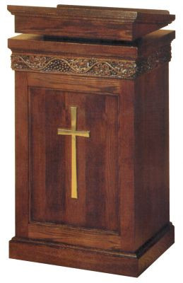 Lectern with two inside shelves

Dimensions: 45" height, 24" width, 24" diameter

Brass cross available at additional charge