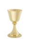 24K Gold Plate - 7 1/8"H Chalice hold 12oz. and comes with a 5.5" scale paten. 
Ciborium-B106g 24Kt gold plate. 8 3/8"H. Host 175 - based on 1 3/8" host.