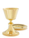 Chalice, A-107G. 7 5/8"H, 24kt gold plate. Holds 15oz, and comes with a 6.75" well paten. 

Chalice, B-108G. 24kt gold plate. 9.5"H., Holds 300 Host based on 1 3/8" host