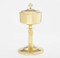Ciborium stem is the Holy Family. Ciborium is 24kt gold plate, stands 8 5/8"H . Holds 175 hosts based on 1 3/8" host. 