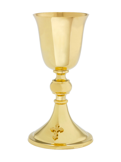 24kt gold plate. Ht. 8.75"  12oz. Includes a 5.5" scale paten