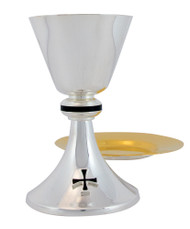 Chalice ~ silver plate gold-line.  Ht. 6 7/8".  8oz. Comes with a 5 3/8" well paten