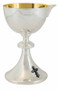 Chalice with pouring spout. 7 3/8"H and holds 12oz. Silver plate with gold line for lasting durability. 