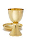 Textured Chalice is 24kt gold plate.  7"H and holds 15oz.  Comes with a 6 1/8" well paten.  