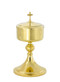 Ciborium with engraved design. 24kt gold plate. Ht. 9.25". Ciborium holds 175 hosts, based on 1 3/8" hosts. Made in the USA.
