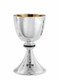 Chalice is 24kt gold plate silver line.  Ht. 7 5/8"  Holds 16oz.  6 1/8" bowl paten