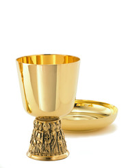Apostles Chalice, A-2504G, 24kt gold plate, Ht. 6 1/8" 16oz.  6 1/8" bowl paten
Ciborium – Host Capacity 225 (based on 1-3/8″ size hosts). Ciborium Ht. 6-5/8″.