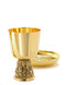 Apostles Chalice, A-2504G, 24kt gold plate, Ht. 6 1/8" 16oz.  6 1/8" bowl paten
Ciborium – Host Capacity 225 (based on 1-3/8″ size hosts). Ciborium Ht. 6-5/8″.