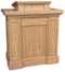 Pulpit with rectangular trim columns, extended shelf for lamp and microphone. Two inside shelves for storage. Measures 40"w x 24"d x 46"h. Book rest measures: 24"W x 21"D

