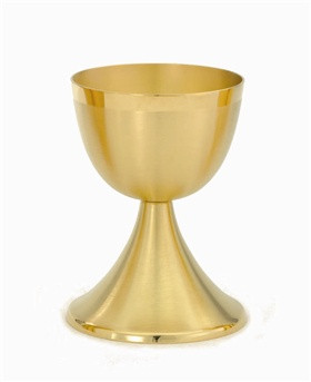 Communion cup is 24kt gold plate with a satin finish. Ht. 6 1/8" and the cup holds 12 oz.