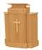 Pulpit with one shelf

46" height, 37" width, 17" depth

Book rest: 20" width, 17" depth

Brass lamps and/or symbols are available at a cost

 