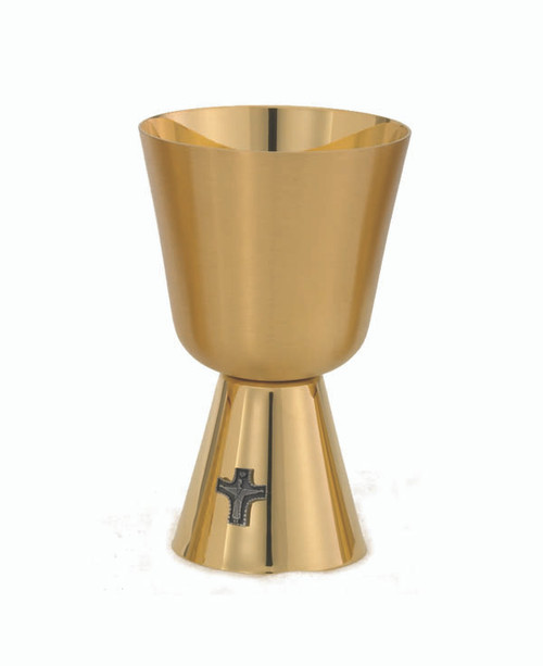 Communion Cup is 24kt gold plate. Cup is a satin finish while the base is a high polish. Ht. 6" and cup holds 11oz