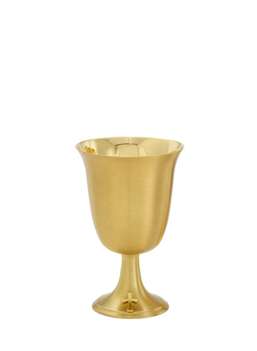 Communion cup is 5.75"H and is 24kt gold plate with high polish interior. Holds 12oz