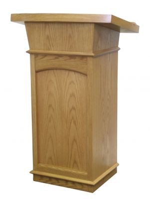 Lectern with two inside shelves

Dimensions: 46" height, 24" width, 21" depth

Brass Lamps and symbols are available at additional cost