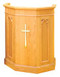 Pulpit with two inside shelves

Dimensions: 45" height, 36" width, 21" diamter

Brass symbols and lamps available for additional charge

 