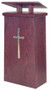 Lectern with two inside shelves

Dimensions: 45" height, 25" width, 20" depth

Top: 20" width, 16" depth

Brass symbols and lamps are available at an additional cost

 