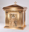 Overall Dimensions: Height 25″, Width 22-1/2″, Depth 15-1/4″,  Door Opening: Height 15-1/4″, Width 10-3/4″. Tabernacle is made of bronze, bas relief sculpted decoration of satin and high polish bronze finish.  Other finishing options available upon request.  Interior is lined with white silk and aromatic cedar.  Independent action doors, vault locks and a durable oven baked finish.