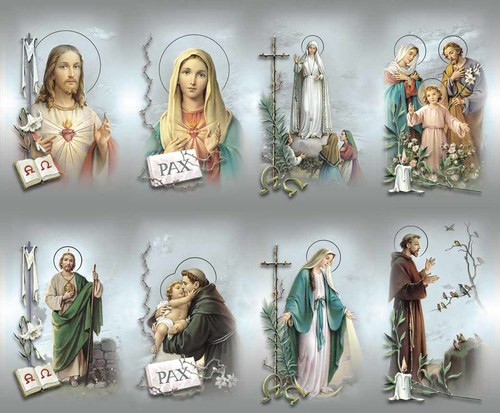 The Bonella Line of prayer cards are imported from Milan, Italy. The images on these cards are known throughout the world as the most recognizable artistic representations of the Christ,Blessed Virgin Mary and the Saints. Sheet size is 8 1/2" x 11" with tab that separates into 8 ~ 2 1/2" x 4 1/4" cards that can be personalized and laminated.  Must order in multiples of 8. Price includes personalization.  