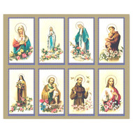 The Bonella Line of prayer cards are imported from Milan, Italy.  A personalized prayer card is the perfect memento of your special occasion. Add your favorite prayer and message, and you will have a unique and treasured keepsake. Micro-Perforated. Sheet size is 8 1/2" x 11".  Card size is 2 1/2" x 4 1/4" each.  Must order in multiples of 8. Price includes personalized message. Full color pictures of the Sacred Heart of Jesus, Sacred Heart of Mary, St. Joseph, Coronation of the Blessed Mother, Madonna of the Streets, Holy Family, Our Lady of Grace. Lamination at an additional charge. 
 