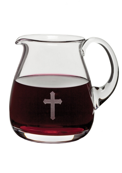 Glass Flagon Etched with Cross - 32 ounce capacity, Height: 6"