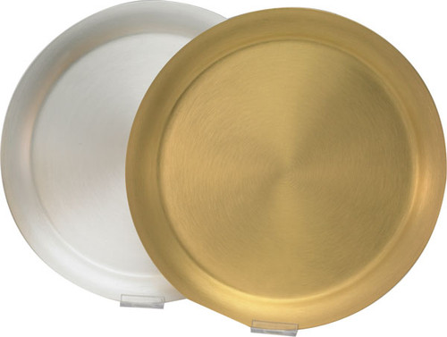 Gold Plate or Silver Plate Host Trays in Satin finish.  Host Trays have a diameter of 11 1/8". The trays holds 9" hosts. 