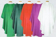 Easy care 100% polyester Round collar Chasuble or Dalmatic (Item #901). Available in Kelly or Hunter Green, Red, Purple and White. Coordinating items available:  Overlay Stole (Item #902) and Deacon Stole (Item #903), Chalice Veil (Item # 904), Matching Burse (Item #905), and/or Pair of Altar Scarves (Item #906)(Lined and Interlined 10" wide and 46" long). Customer scarf sizes are available. Please call 1 800 523 7604 for quote!