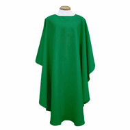 Shown in Kelly Green. This plain lightweight chasuble is beautifully tailored in polyester with a textured linen-type weave finish. The chasuble is available in a choice of eight colors (pure white, off white, violet, purple, kelly green, hunter green, blue, sarum, red, and rose). Included with each chasuble is a self lined underlay stole. Roll Collar available at an additional cost.
Plain Lightweight Chasubles of a Textured Fortrel Polyester
Plain Collar
Machine washable
Supplied with understole
Available in 10 liturgical colors