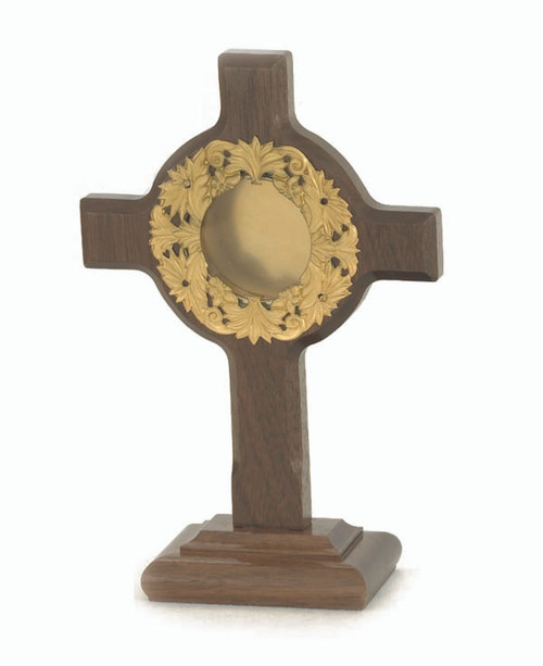 24 KT gold plated high quality brass and wood reliquary. Height: 6". Diameter: 1 5/8". Handcrafted in the USA.