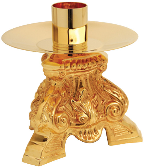 24k Gold plated Candlestick. 5" Height, 6" Base, 1-1/2" Socket
Complementary Altar Crucifix K850