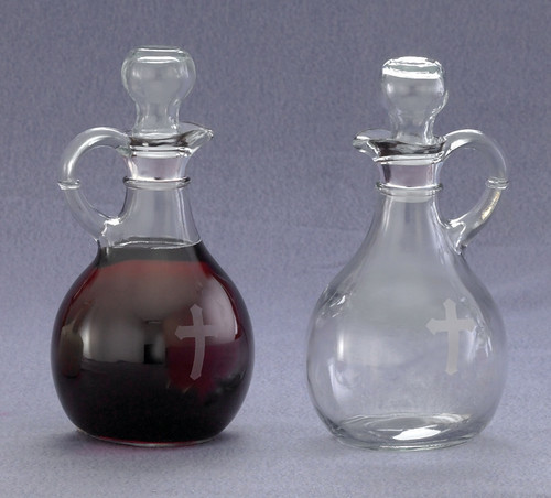Cruet Set with etched cross - Height: 6", 10 ounce capacity bottles