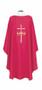Embroidered Ample Cut Lightweight Chasuble - Ample cut (60"W x 52"L), lightweight, textured fortrel polyester-linen weave.  Multicolor Swiss Schiffli Embroidery on front only or front and back. Self lined stole is included with each chasuble. Available with roll collar at an additional cost. 