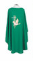 Embroidered Ample Cut Lightweight Chasuble 851 ~ Ample cut (60"W x 52"L), lightweight, textured fortrel polyester-linen weave.  Multicolor Swiss Schiffli Embroidery on front only or front and back. Self lined stole is included with each chasuble. Available with roll collar at an additional cost.