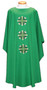 Embroidered Ample Cut Lightweight Chasuble 2019-Ample cut (60"W x 52"L), lightweight, textured fortrel polyester-linen weave.  Multicolor Swiss Schiffli Embroidery on front only or front and back. Self lined stole is included with each chasuble. Available with roll collar at an additional cost