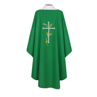 Embroidered Ample Cut Lightweight Chasuble 871 - Ample cut (60"W x 52"L), lightweight, textured fortrel polyester-linen weave.  Multicolor Swiss Schiffli Embroidery on front only or front and back. Self lined stole is included with each chasuble. Available with roll collar at an additional cost.