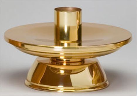 Altar Candlestick in Polished Bronze Finish - Height: 3". Width: 7". Socket accommodates 1 1/2" altar candles. Sold in pairs.