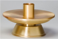 Pair of Altar Candlesticks with a satin bronze finish - Height: 3". Width: 7". Socket accommodates 1 1/2" altar candles.  