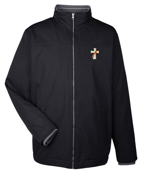 Clergy or Deacon traditional all weather jacket. 100% polyester water-resistant with fleece lining. Soft touch flat knit inner collar with stripe detail. Lower concealed pockets with zippers. Adjustable shock cord at hem. Sizes: Small, Medium, Large, X-Large, 2XL, 3XL &  4X. Colors: Black, Navy or Khaki
Religious Clergy Jacket
Deacon All-Weather Jacket
All-Weather Religious Wear
