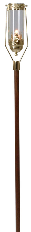 Processional Torch 537. Swinging Processional Torch/Pew End Torch. Brass plated with walnut, 1˝ dia. shaft. 60 H. overall. 3˝ x 8˝ glass globe included. 10-hour votive glass holder. Torch always remains in upright position no matter what angle you hold the shaft.
(The wood handle is made from solid walnut. The color and grain may vary.)
Torch Stand is also available (item #K227-2)