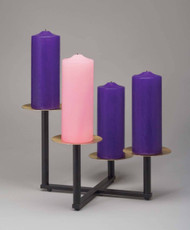 Tabletop Advent Candle Holder - Table top aluminum wreath in matted black and satin bronze finish. Diameter: 16". Candle platforms fitted with spikes for pillar type Advent candles and are situated at different heights. Candles not included.