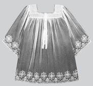Washable embroidered sheer nylon surplice, swiss schiffli embroidered. Available in S,M,L and XL. Surplice Size Chart is on the product description page

