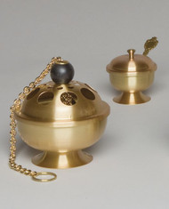 Censer and Boat - satin bronze finish, Approximately 5" Wide x 5-1/4" Tall Chain Ext: Approximately 27" from top.