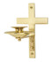 Dedication Candle Bracket - K183 
All brass, two-tone satin and bright finish. Cross 6-1⁄2˝H. x 4˝W., extends 5˝, 7⁄8˝ socket.