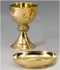 Chalice and Bowl Paten Set - Height of chalice: 7 1/2", Cup diameter: 4 1/2", 16 ounce capacity, cast node, sterling silver inner cup, Paten diameter: 6 ".
