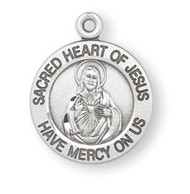 3/4" Sterling Silver Round Sacred Heart of Jesus Medal with 18" Chain