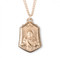 1" Gold over Sterling Silver Scapular medal showing the Sacred Heart of Jesus on the elongated pentagon shaped front and Our Lady of Mount Carmel on the reverse. The 1" medal comes with a 24" genuine rhodium plated endless chain in a deluxe velour gift box.