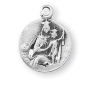 1/2" Sterling Silver Sacred Heart of Jesus Scapular Medal with a genuine rhodium 16" Chain and a deluxe velour gift box. Our Lady of Mt. Carmel is detailed on reverse side of pendant. 